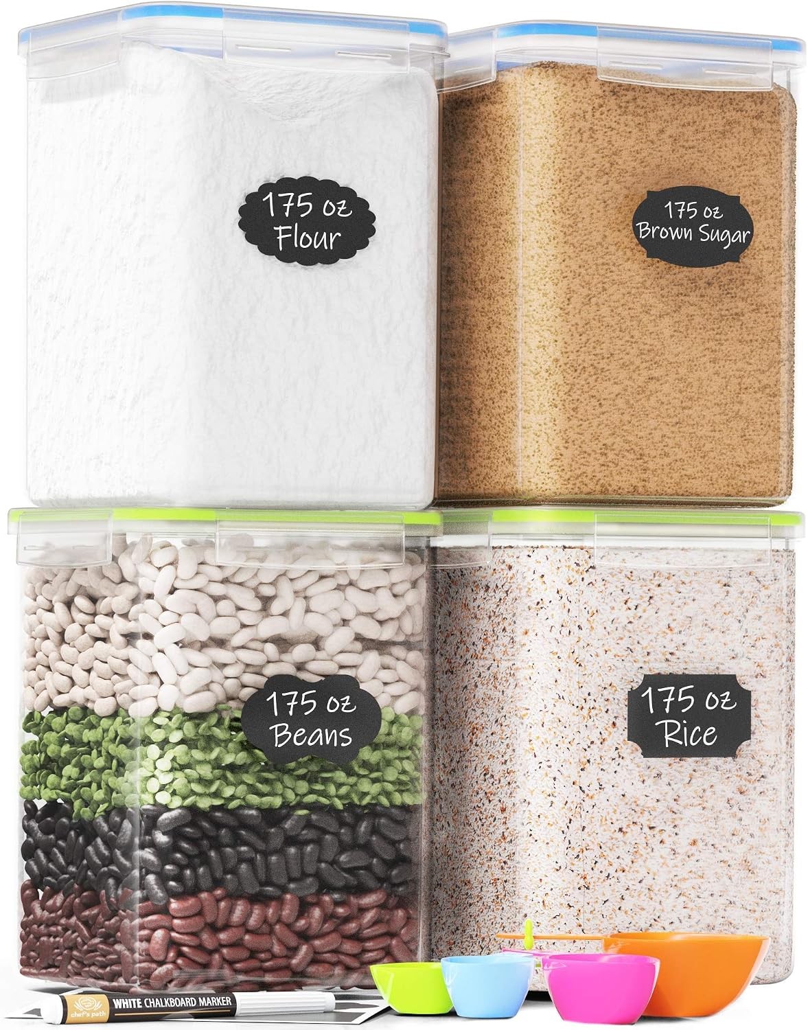 Airtight Food Storage Containers W/ Measuring Cups Set of 2 9.5L 320Oz Spacious