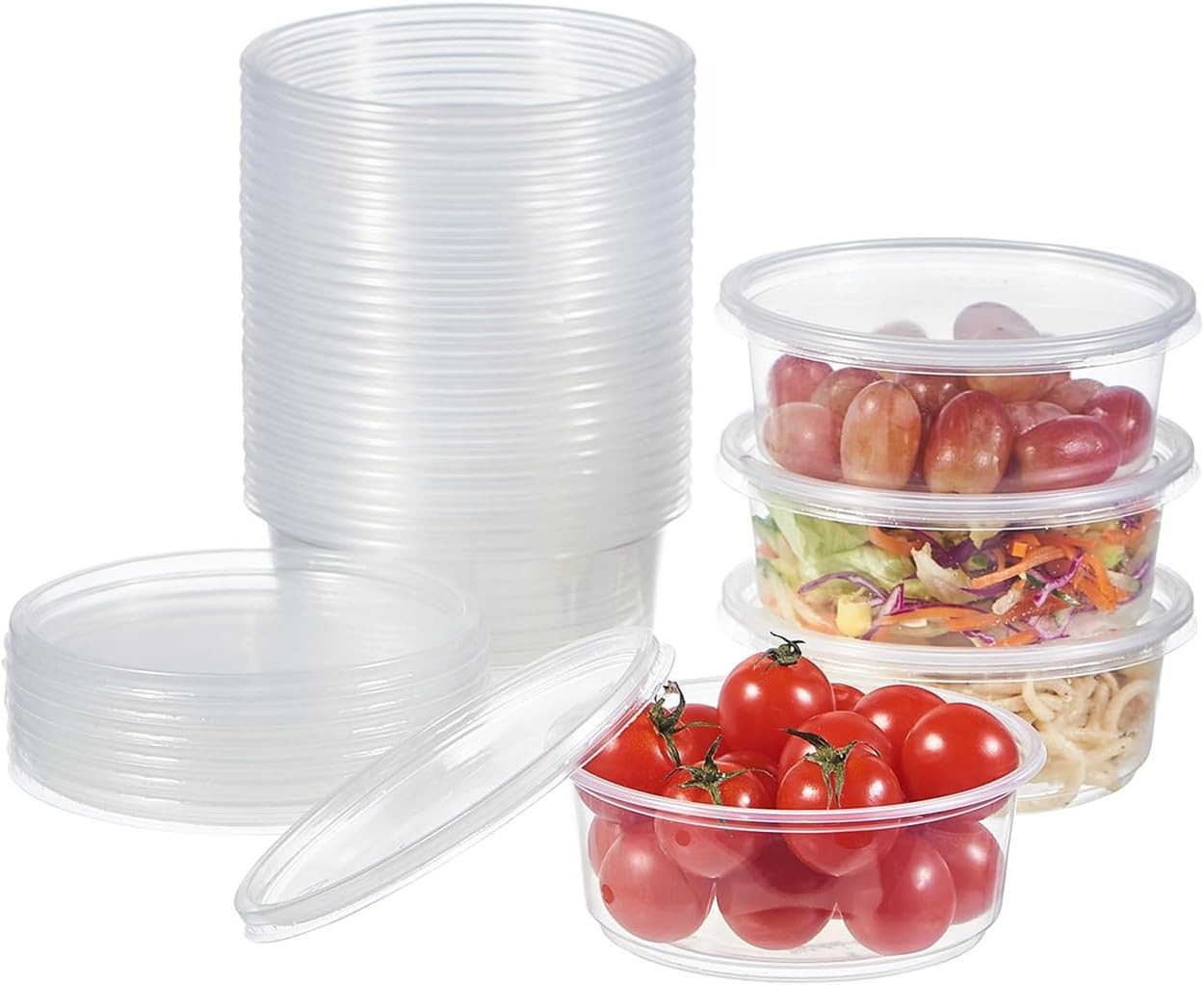 [50 Set – 8 Oz. Plastic Deli Food Storage Containers with Lids Disposable Clear