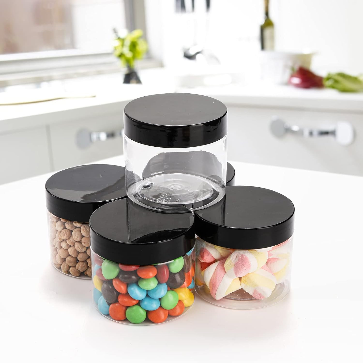 30 Pack 4 Oz Clear Plastic Jars with Black Lids Leak-Proof round Food Safe St…
