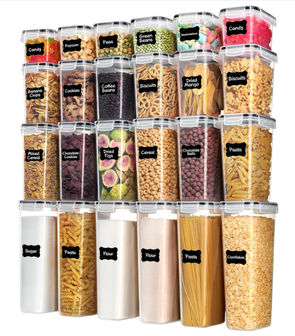 Contenedores herméticos 24 pcs para alimentos, BPA free, con etiquetas negras