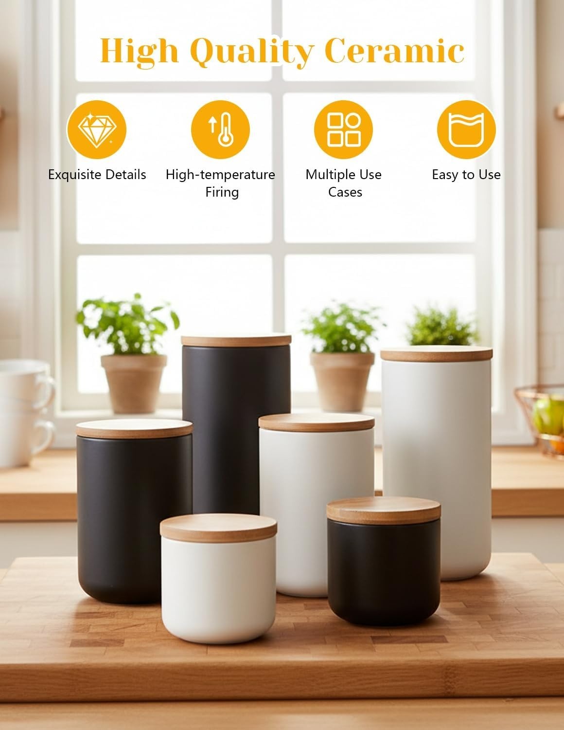 Elegant Ceramic Food Storage Jar with Bamboo Lid – 8.79oz Airtight Canister