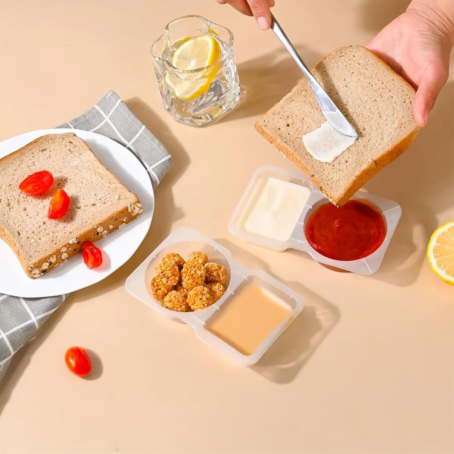 20 Sets Reusable Snack Containers with Lids,2-Compartment Condiment & Dip