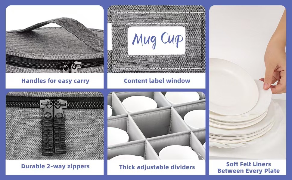 LUXULA China Storage Containers for 12 Place Setting with Two Plate Bags, 5 Pcs