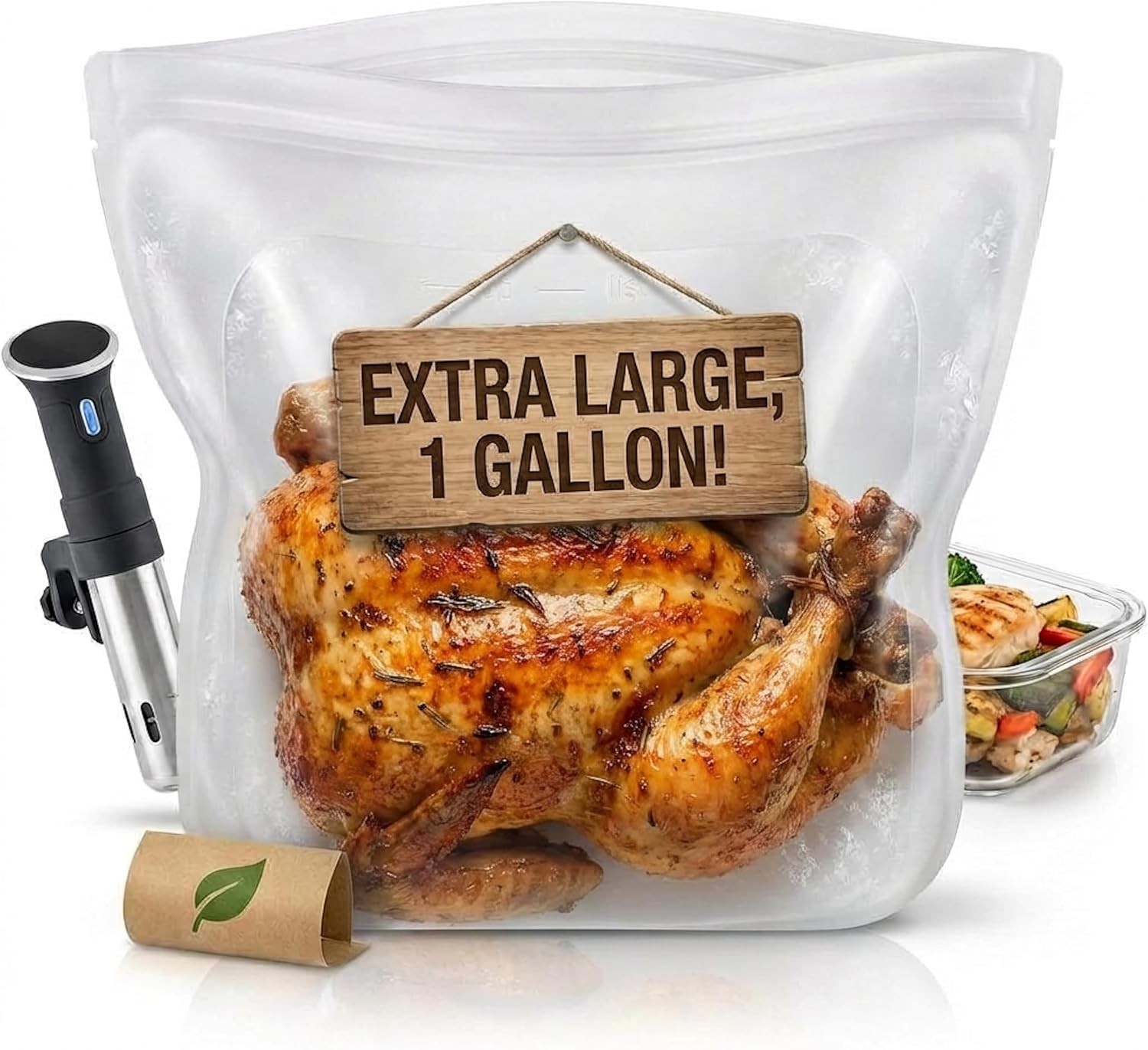 Reusable 1 Gallon Silicone Freezer Bag XXL 135 oz Clear Leakproof double-lock