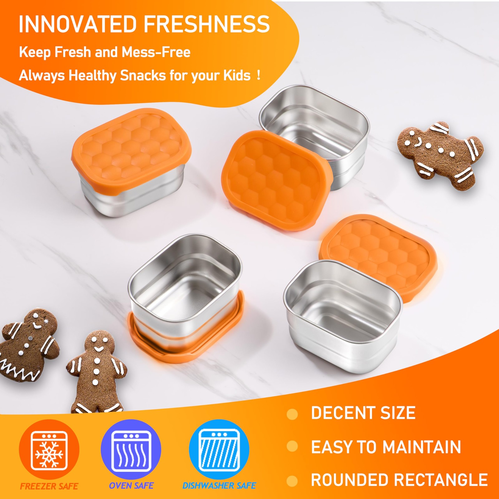 Stainless Steel Snack Containers, 8 oz, 3 Packs