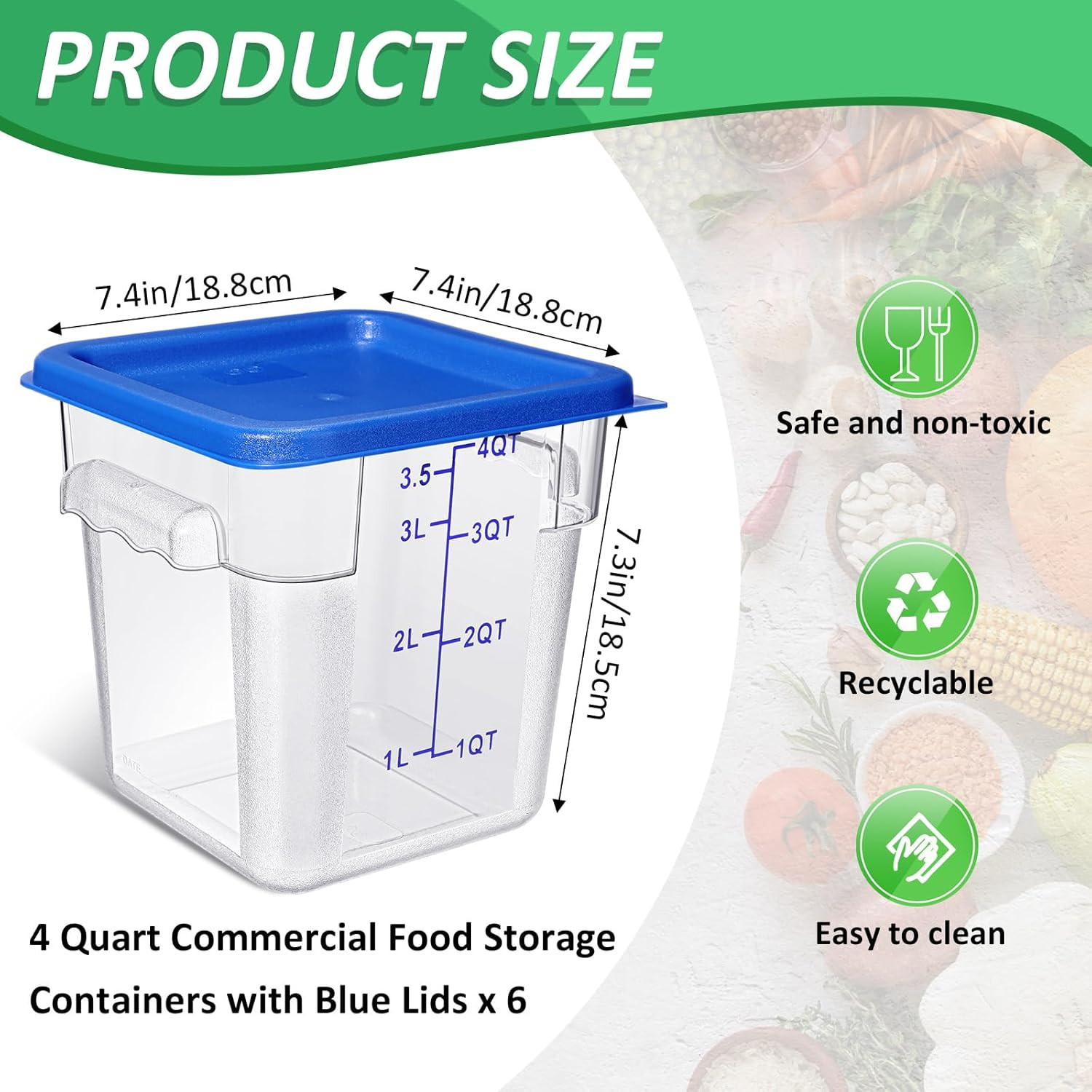 6 Pcs 4 Qt Clear Airtight Food Storage Containers with Lids – Blue