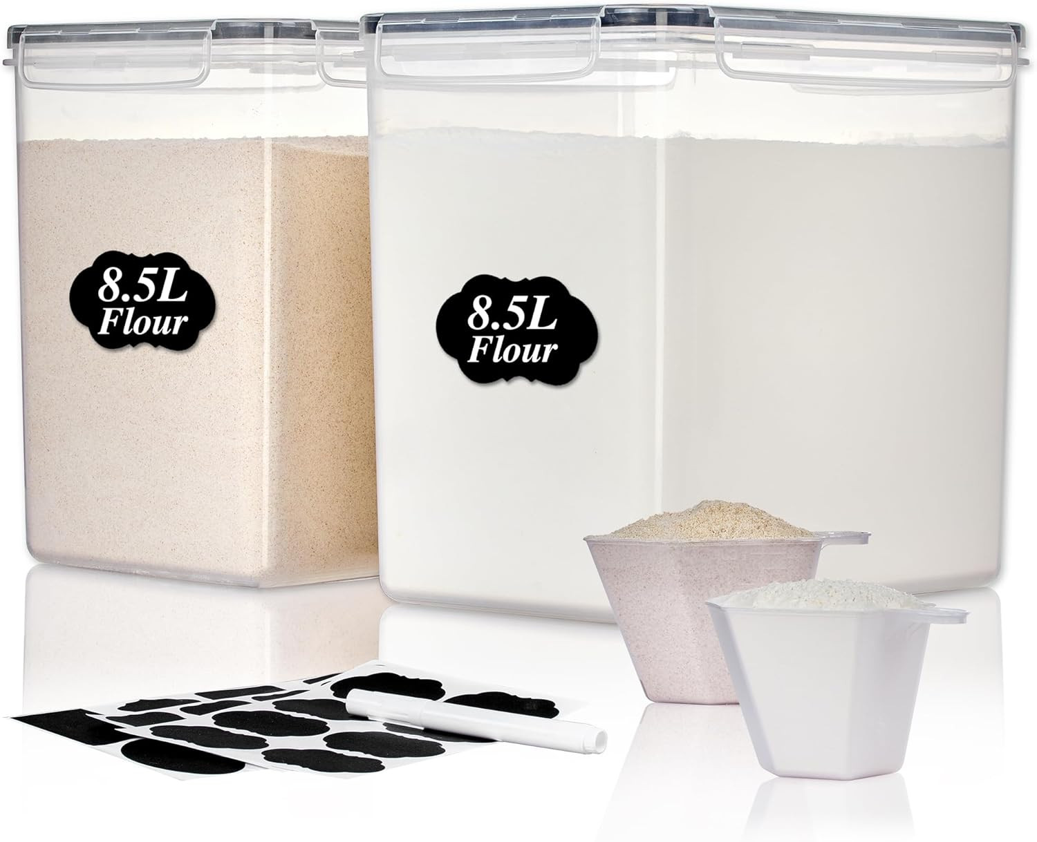 8.5L 2 Pack Extra Large Flour Sugar Storage Containers for 20Lbs Flour, Airtight