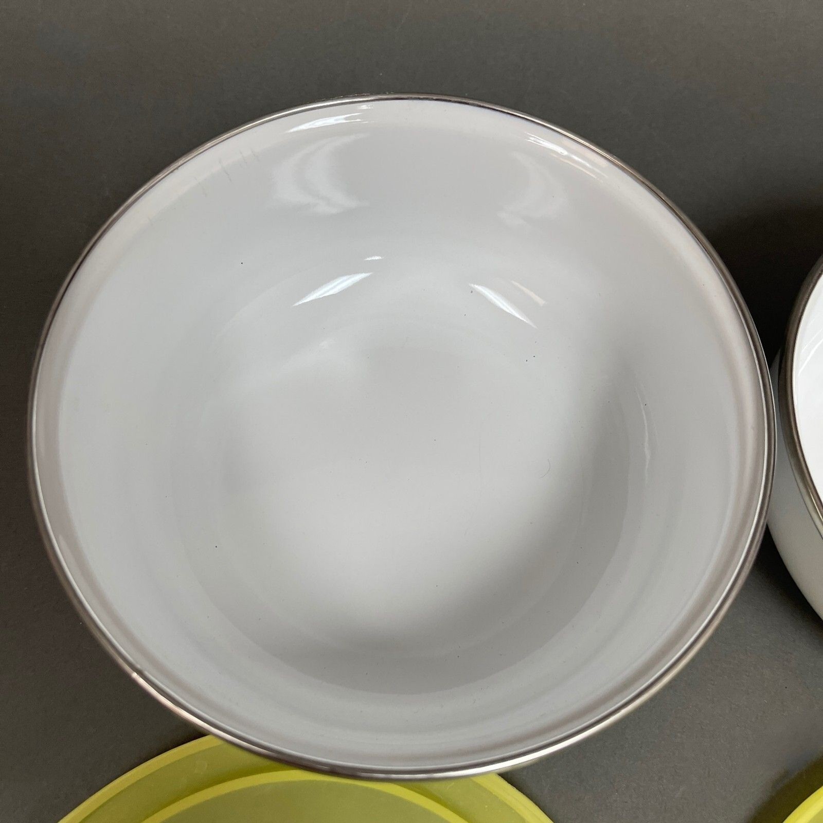 Food Storage Containers with Yellow Lids Fruits White Lot of 2