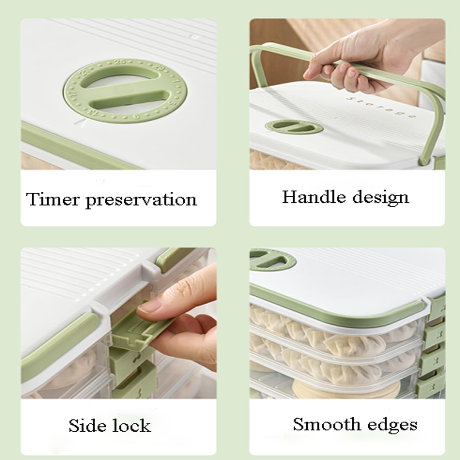 MueJah Dumplings Storage with 4 Layers, Stackable with Buckle, Lid & Handle f…