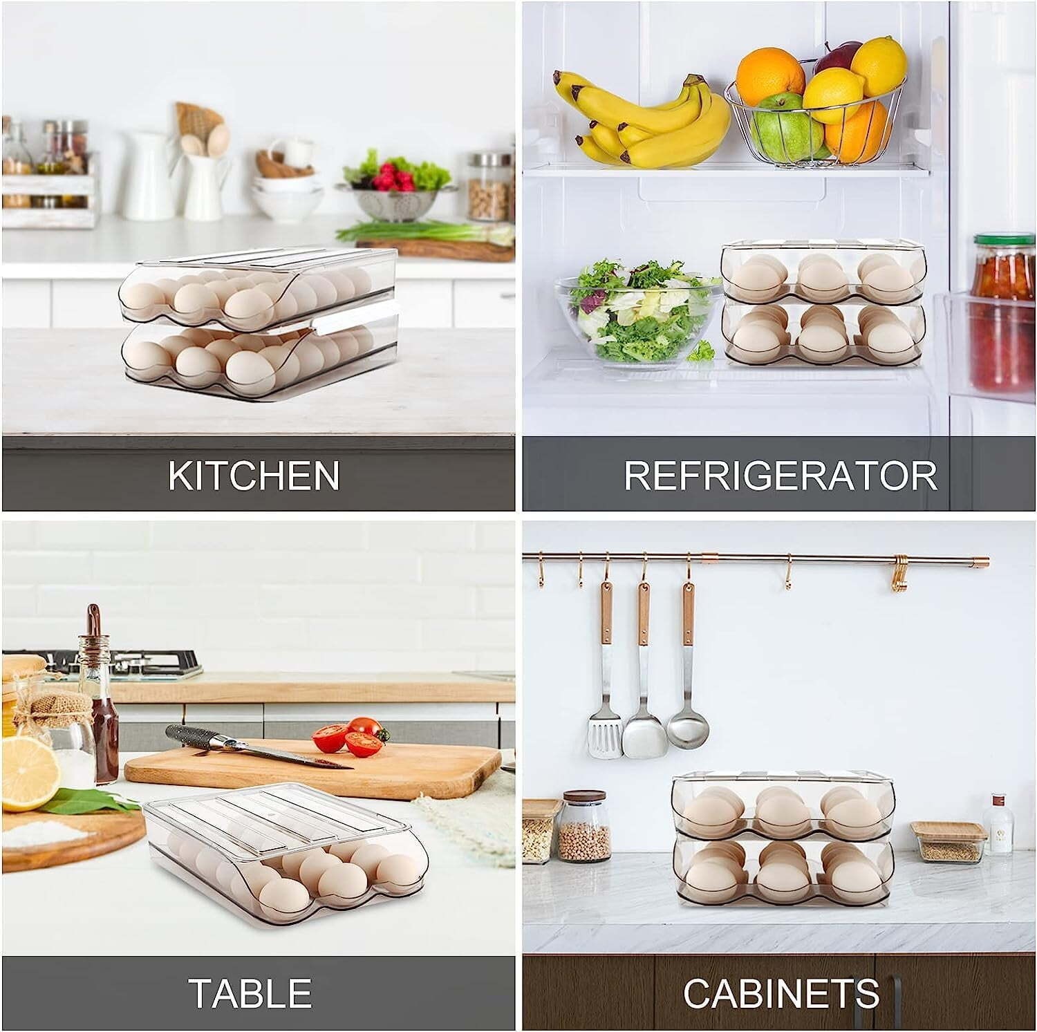 Auto Rolling Storage Container 18 Egg Tray Set of 2 Dispenser Plastic Clear New