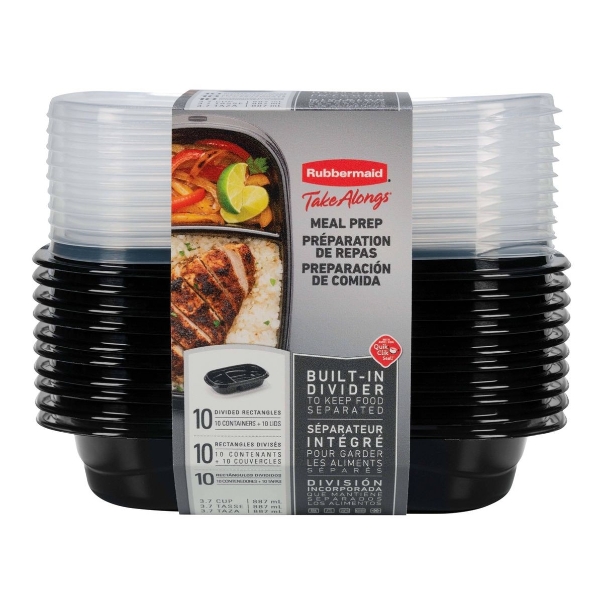 20pcTakeAlongs Meal Prep Divided Rectangle Containers Set Microwave&Freezer Safe