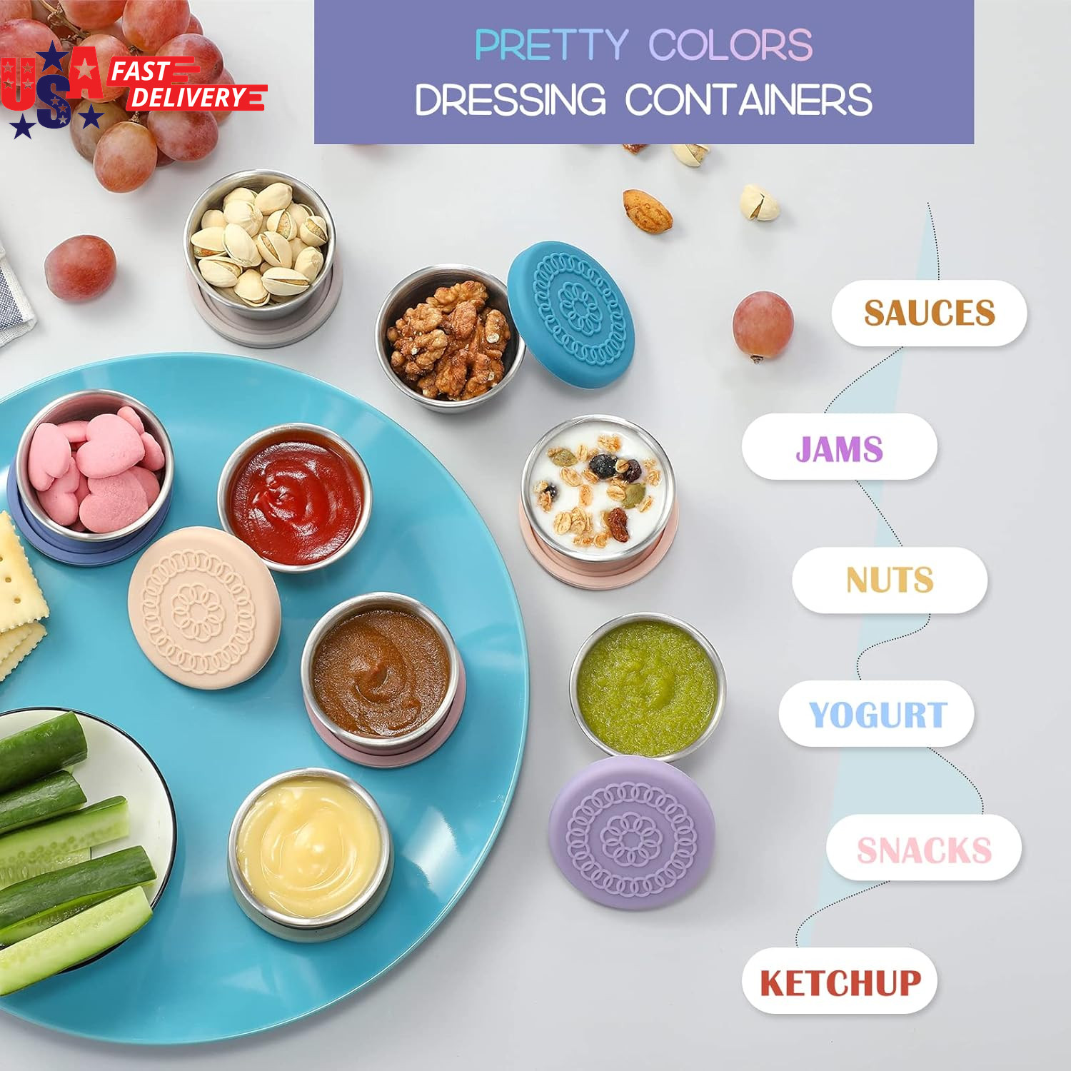 [8 Pack] Salad Dressing Container to Go, 2.4Oz Small Condiment Containers with L