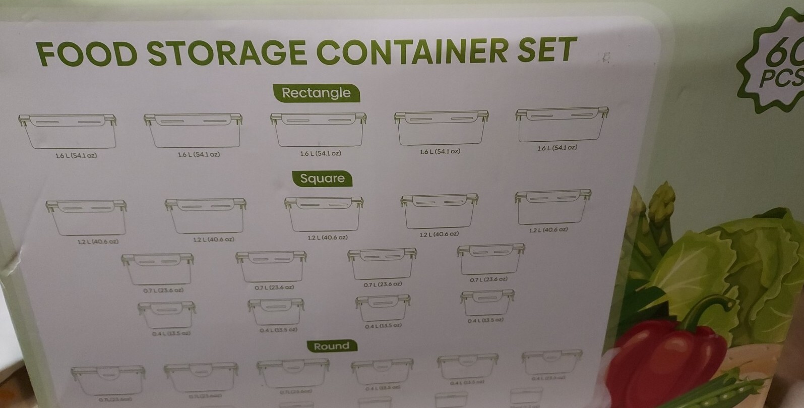 60PC Food Storage Containers Pantry & Kitchen Plastic Containers Organization