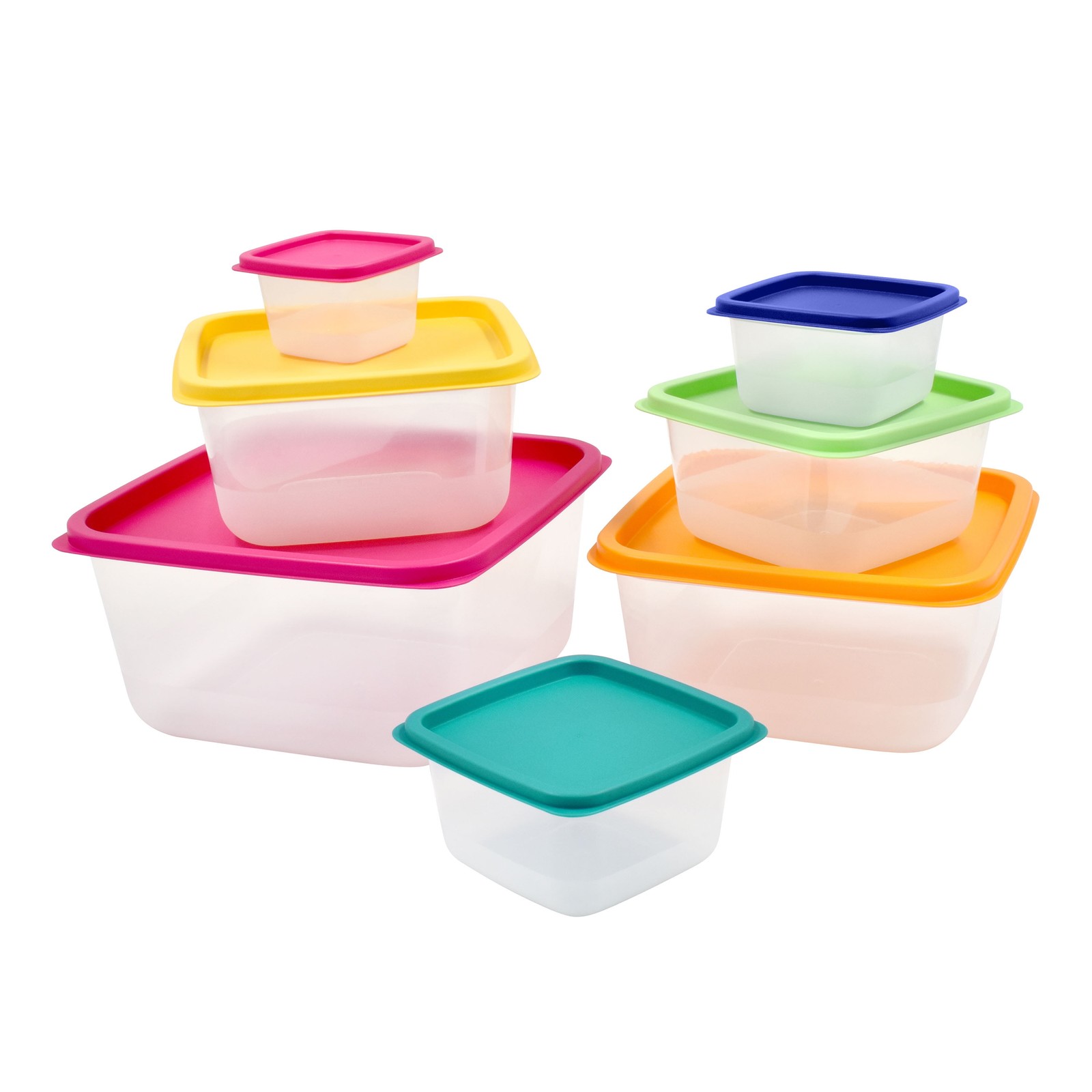 2 Pack Plastic Rainbow Food Storage Set Multi Color 14 Count Organizer Box New