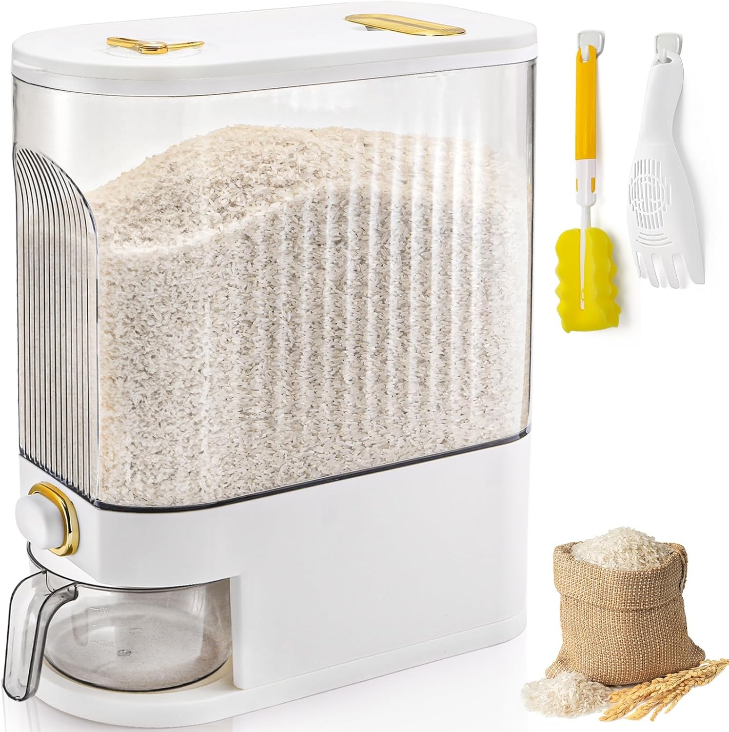 Clear Rice Holder Dispenser, 22 Lbs Large Grain Storage Container with Measuring