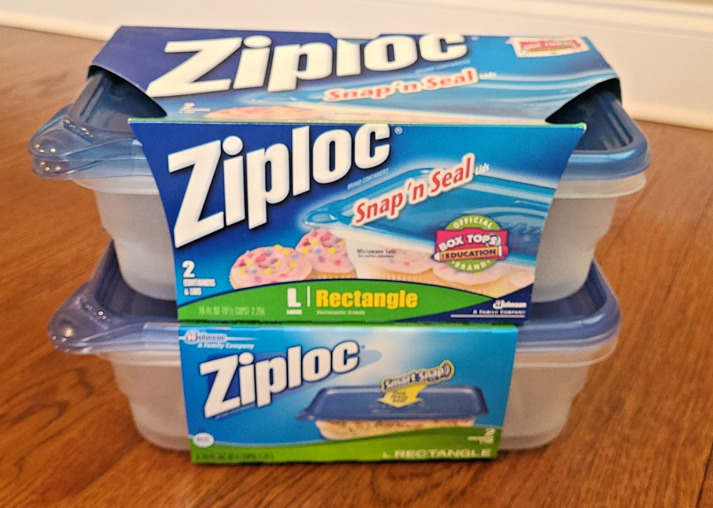 (4) Ziploc Large Rectangle Food Storage Containers One Press Snap Seal 9.5 Cups