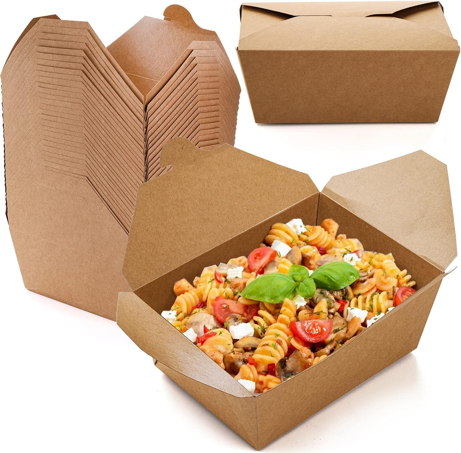 35 Pack 110 Oz Paper Take Out Food Container, Large Kraft Lunch Meal Takeout Box