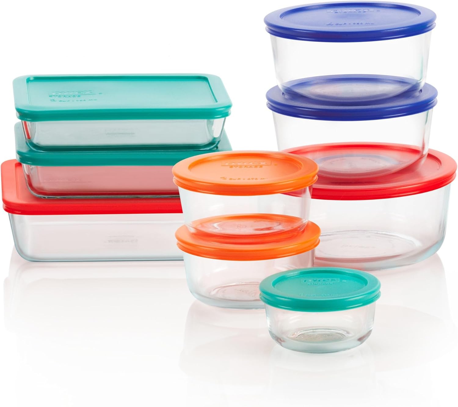 Pyrex Simply Store 18-pc Mixed Sized Glass Food Storage Set,Round&Rectangular