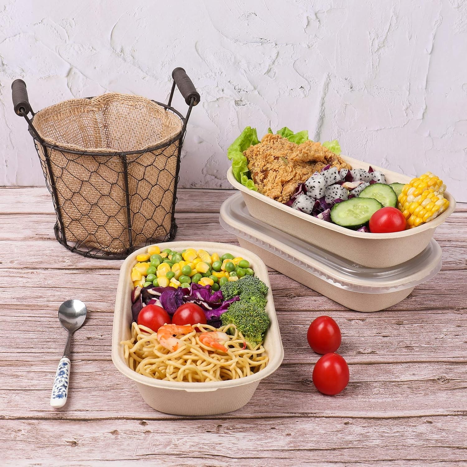 23 oz Disposable salad bowls W/ lids Sugarcane Fiber Paper Bowls take away food