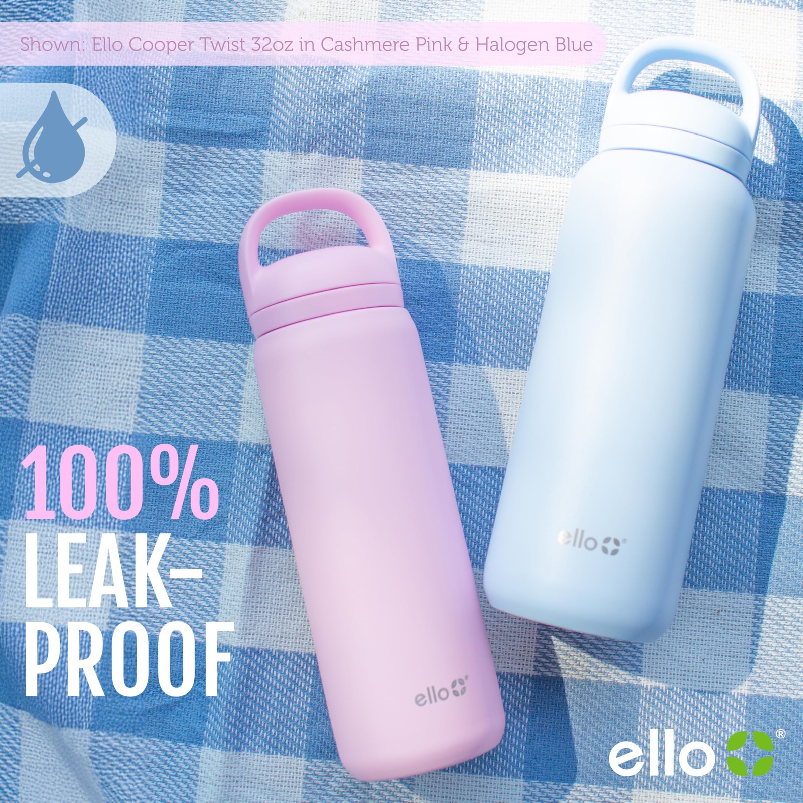 Ello Cooper Twist 32Oz Stainless Steel Water Bottle Chug Lid Leak Proof Double