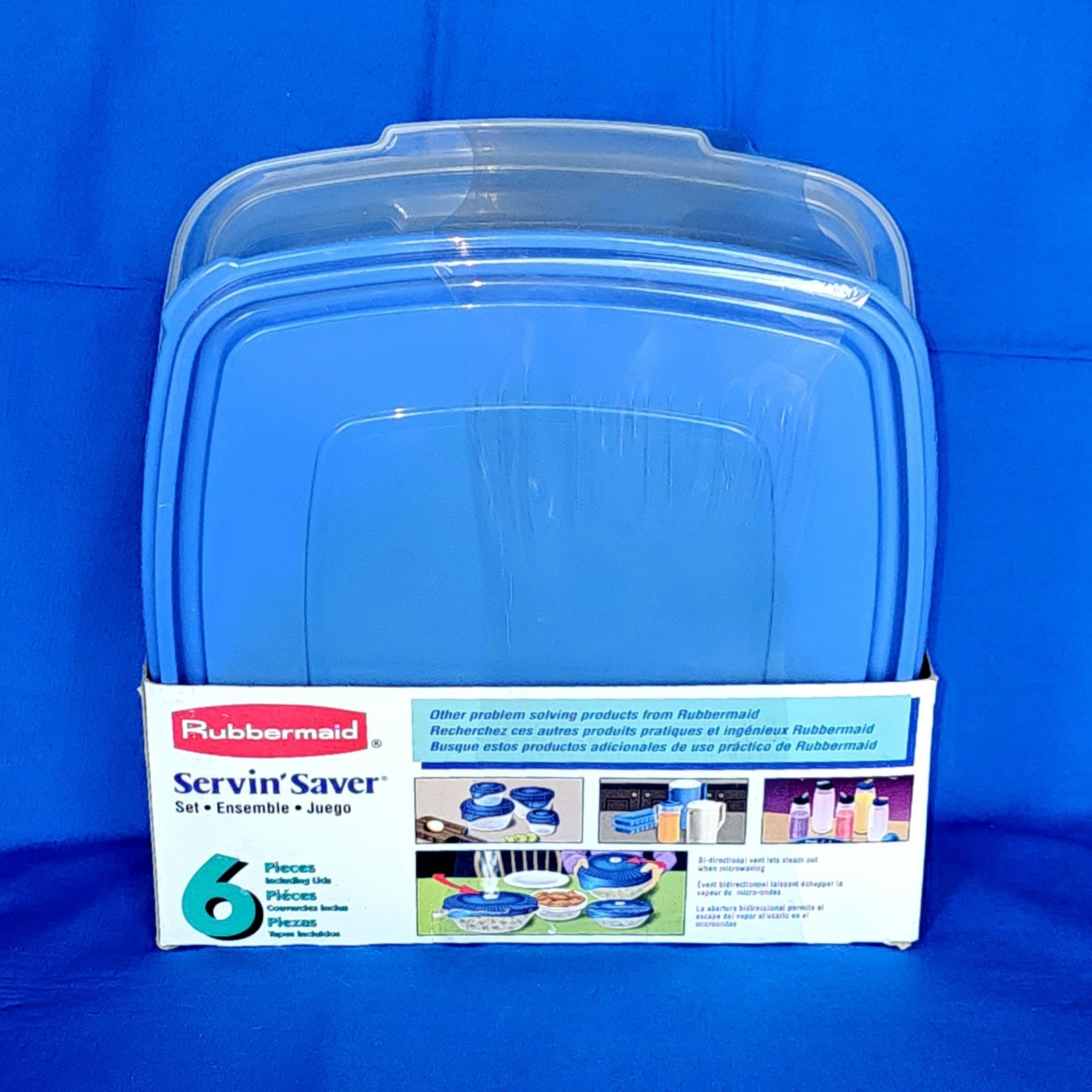 VTG Rubbermaid Servin Saver Nested Square Set NEW Blue Teal Almond 6pc Storage