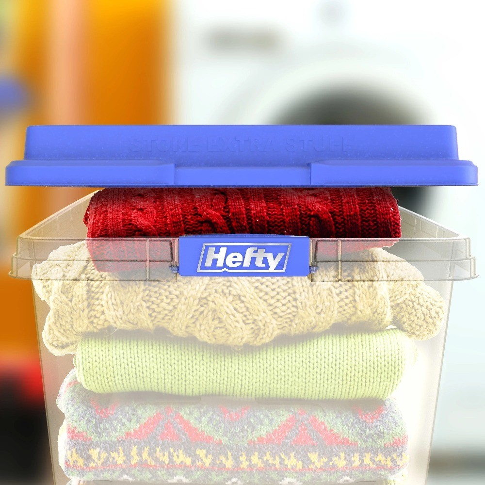 Clear Storage Bin with Blue Latching Lid 72 Quart Latched Container for