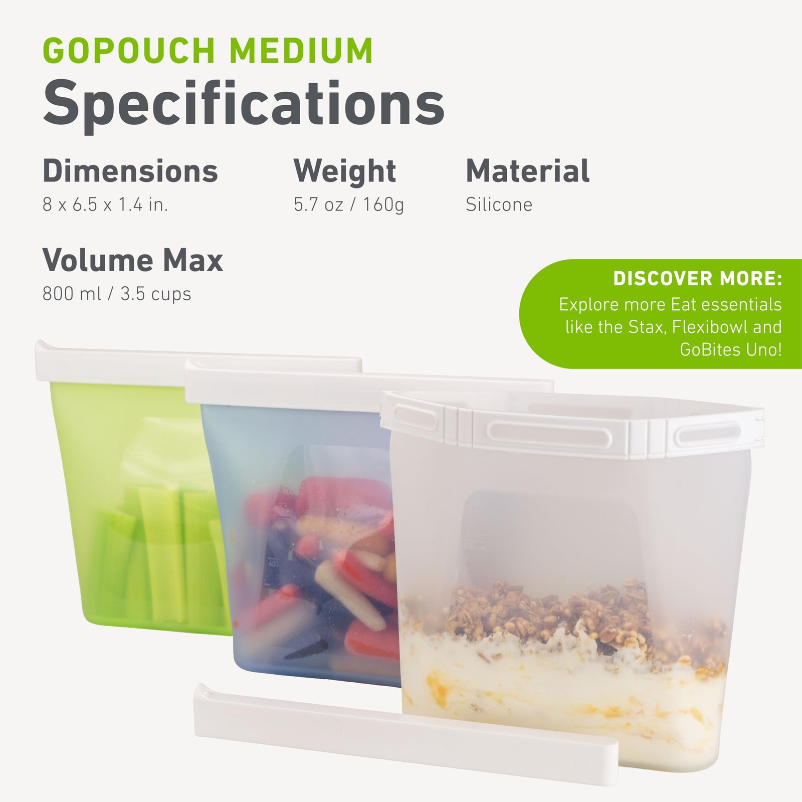 humangear GoPouch – Flexible Food Storage Container, Quick-Seal, Medium, Blue