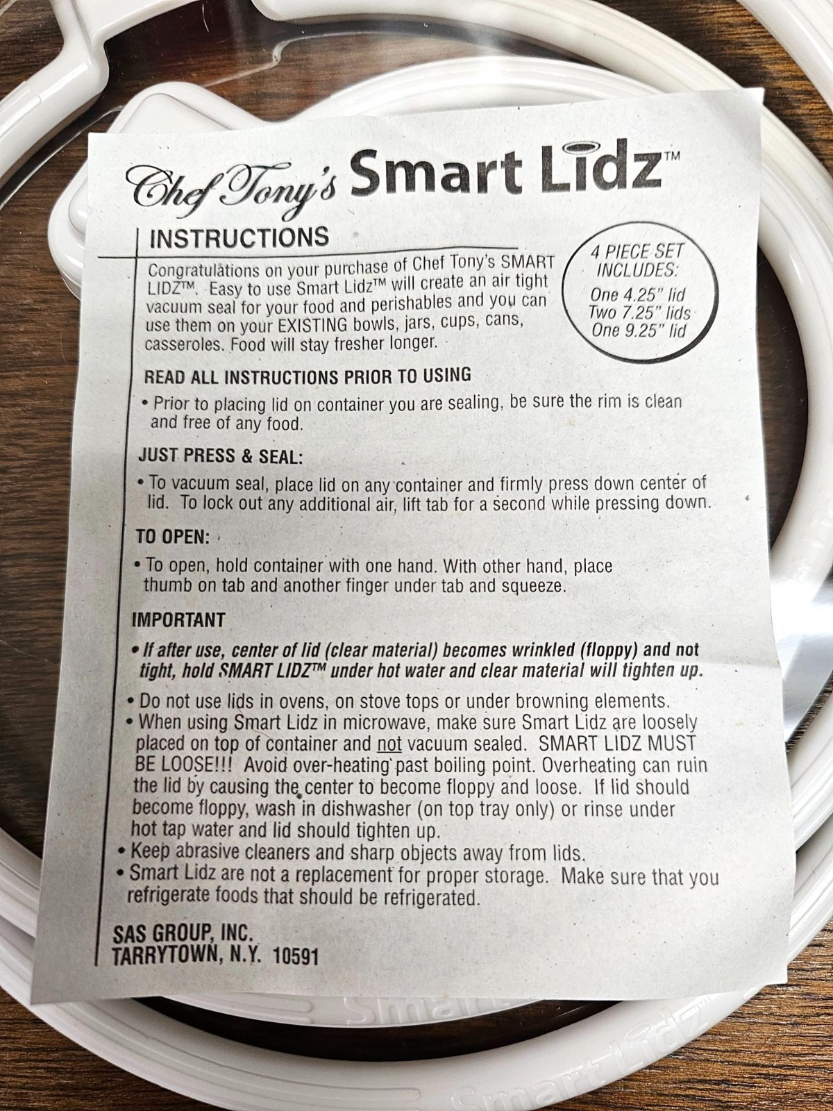 Chef Tonys Smart Lidz Clear & White 3-Piece Set Silicone Seal Lids Bowl Covers