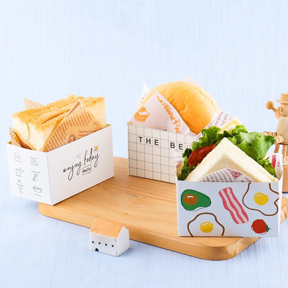 50 Pack Paper Take Out Containers,Mini Burger Boxes,Sandwich Take Out Boxes w…