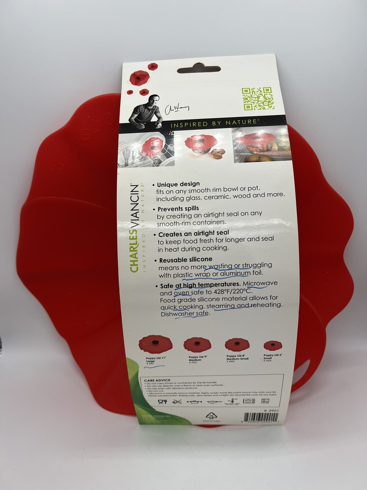 Charles Viancin Large Poppy Flower Reusable Silicone Container Lid 11″ Red