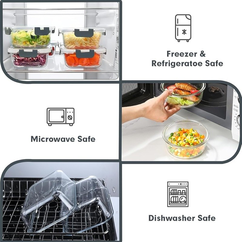 30 Piece Glass Meal Prep Containers Set Airtight Storage BPA Free Safe Portable