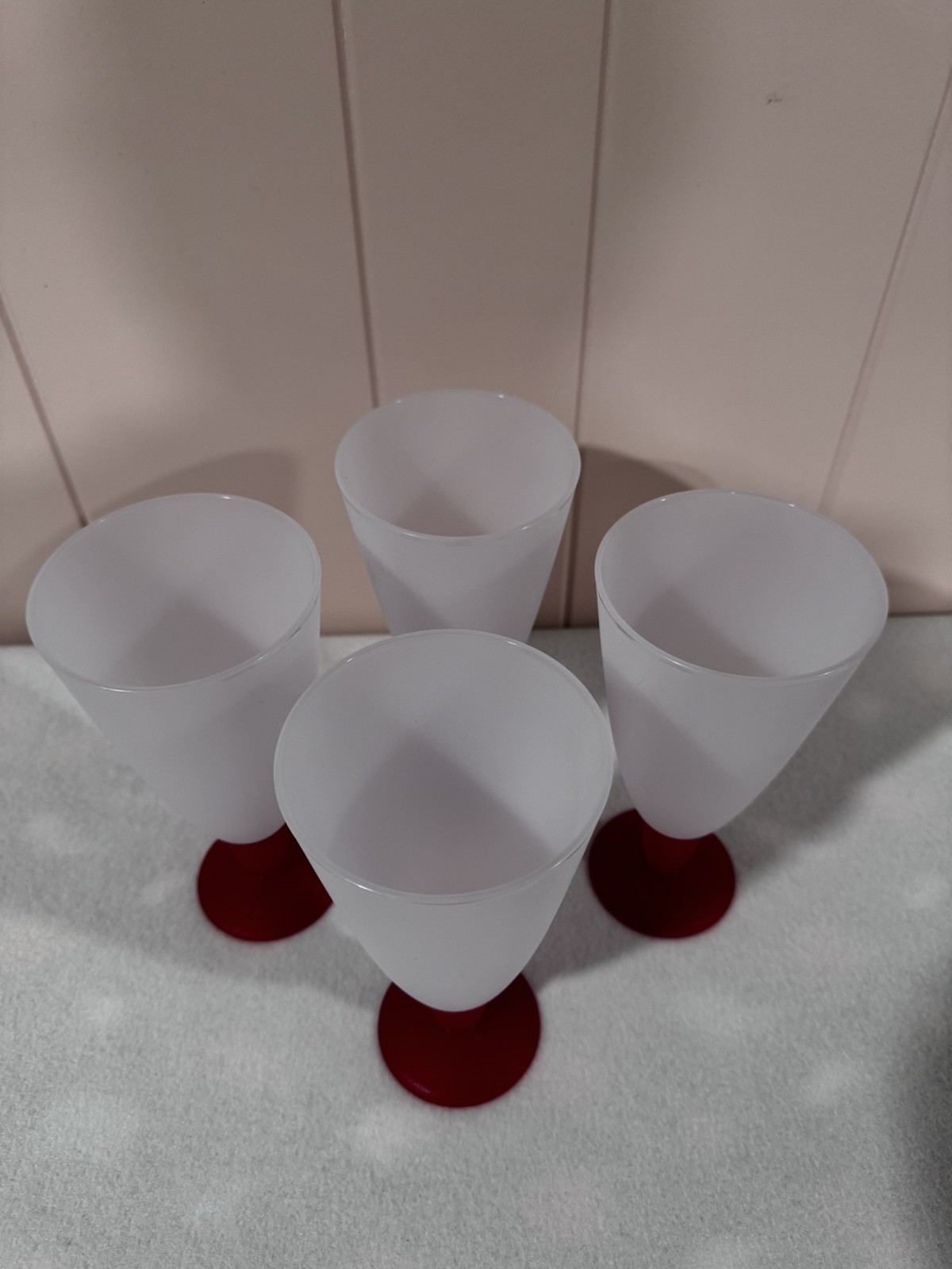 4 Vintage TUPPERWARE Tall White Frosted with red base Parfait Dessert Cups