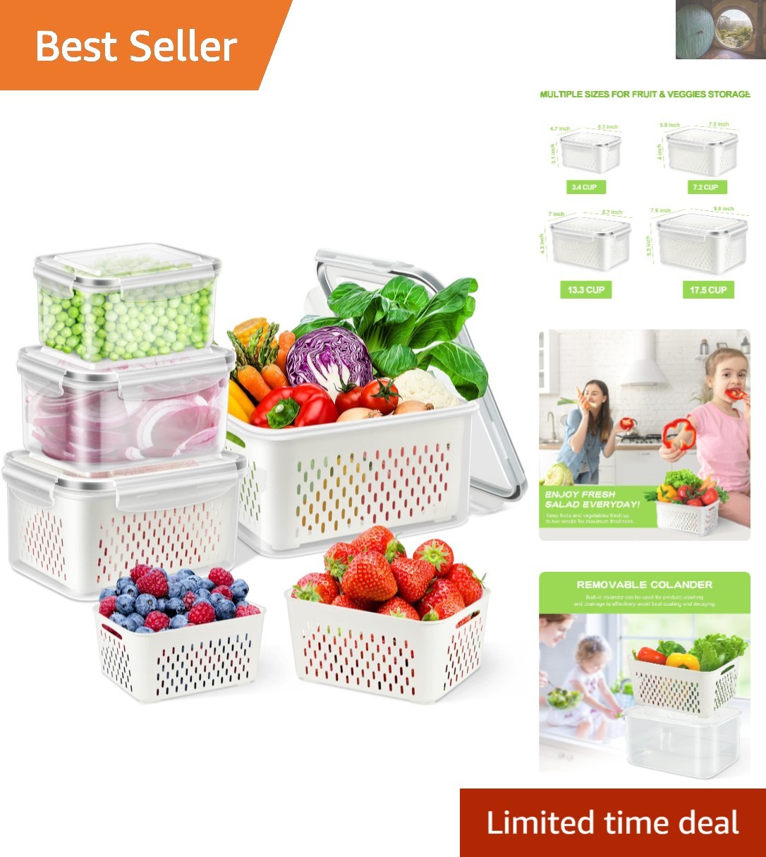 4-Pack Airtight Fruit Storage Containers – Space-Saving & Freshness Preserving