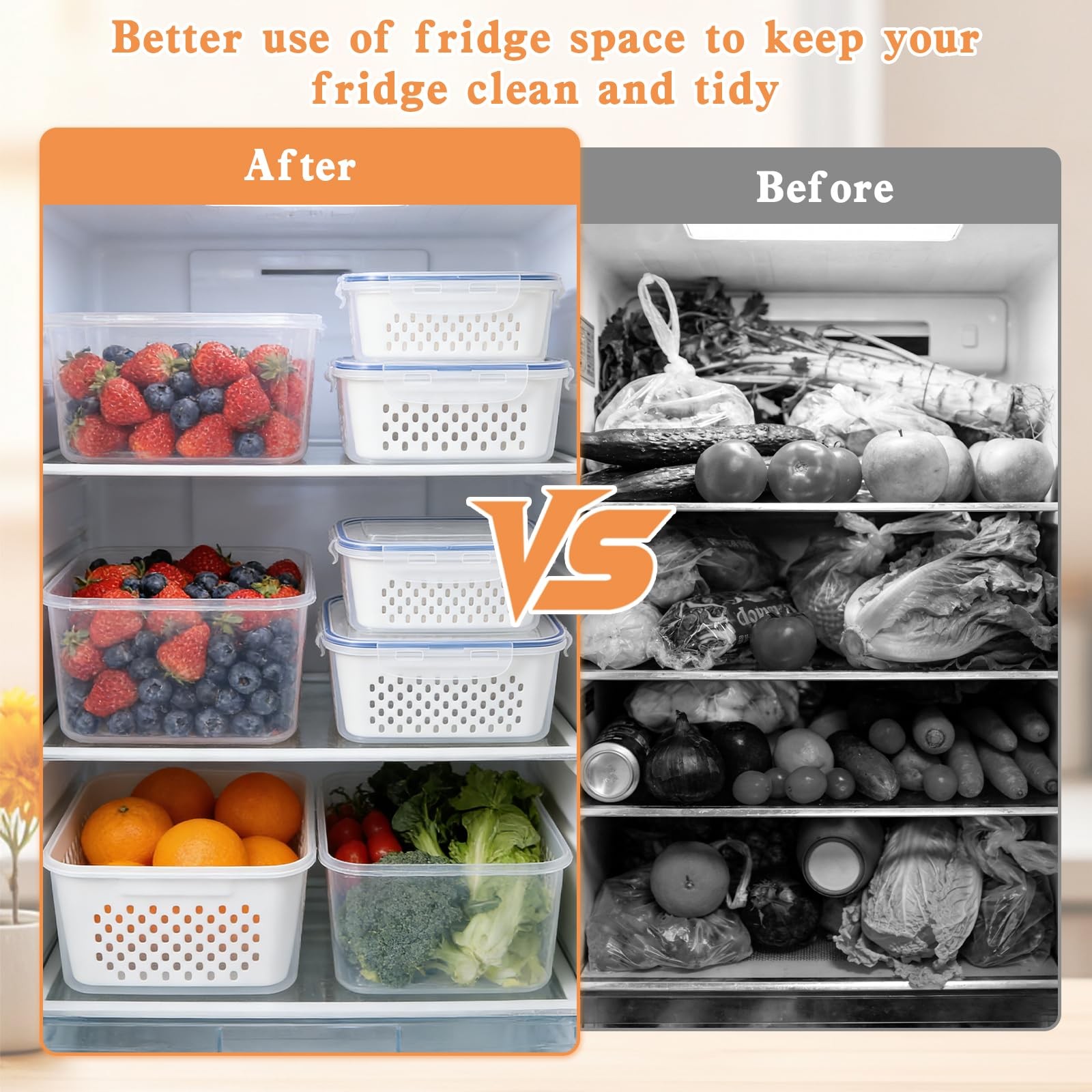 4 in 1 Fruit Storage Containers for Fridge, approx. 15.5 x 10.5 x 8 cm, White