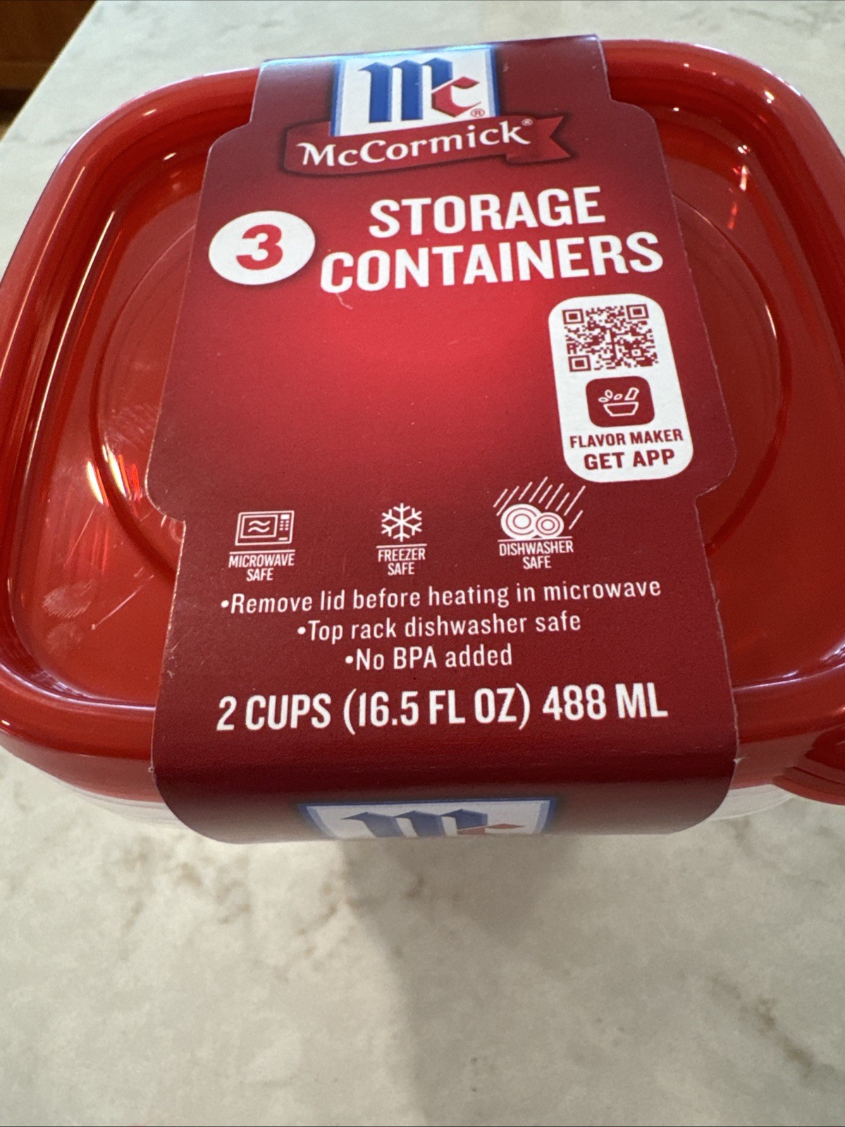 3ea 2 Cups/16.5 Fl Oz Ea McCormick Dry/Cold/Freezer Food Containers 2.75”Hx4.5W