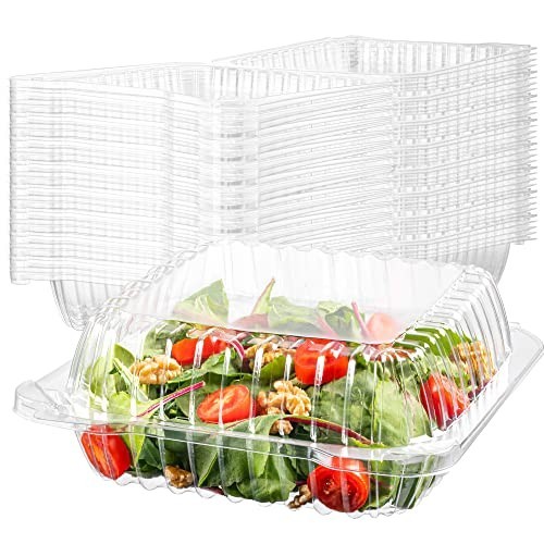 Clear Plastic Hinged Clamshell Container 8x8x3-In BPA Free OPS Food Box 50-Pack
