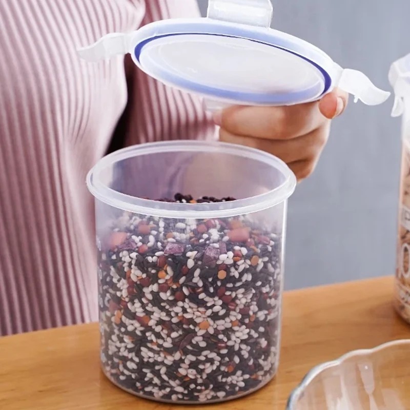 Airtight Grain Storage Container Clear Food Jar Kitchen Organizer 600-1500ML