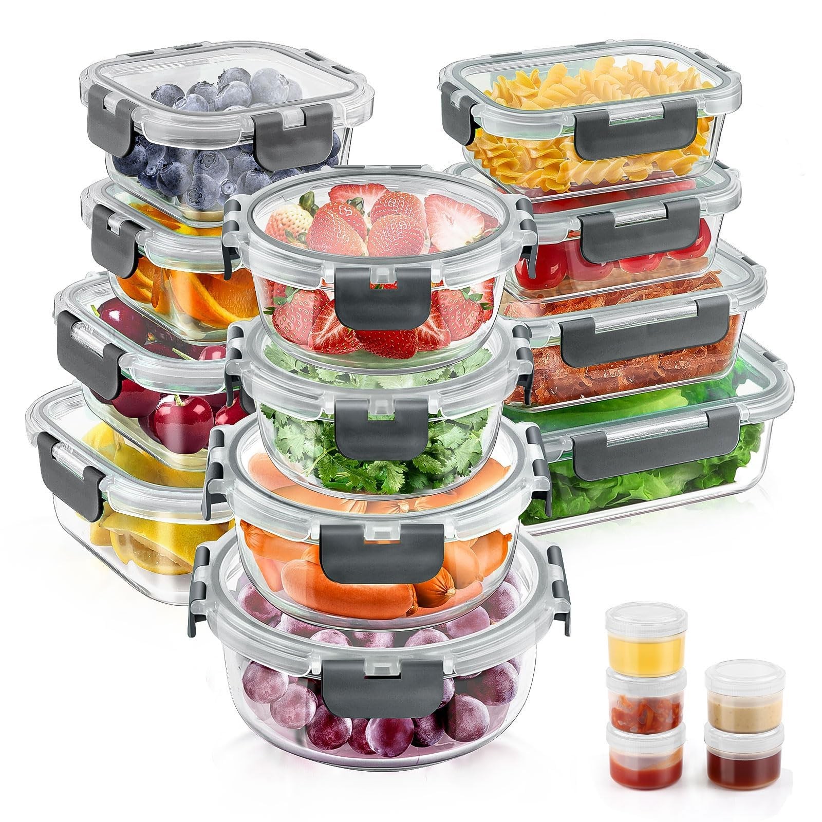 34pcs Glass Food Storage Containers With Lids Set Airtight Glass Meal Prep Conta