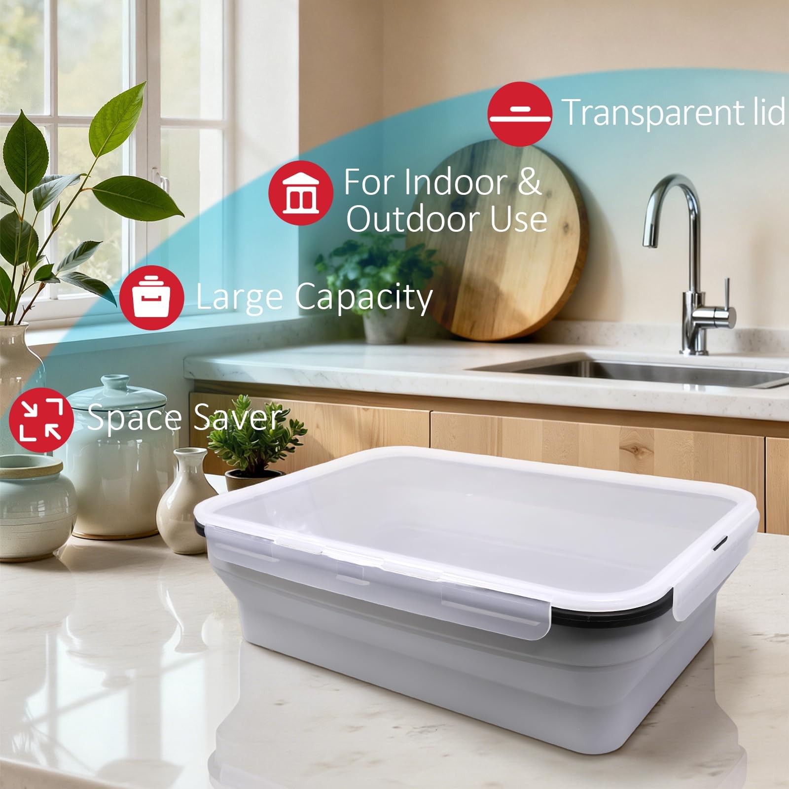 Silicone Collapsible BBQ Prep Tub with Lid, 10L/338oz/2.64Gal, XXXL Large Foo…