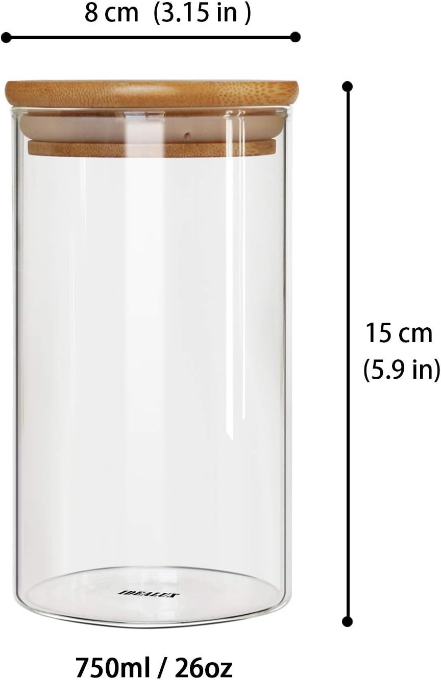 Glass Storage Jar With Airtight Seal wooden, Lid, 25 Ounce Set of 2, 750ml