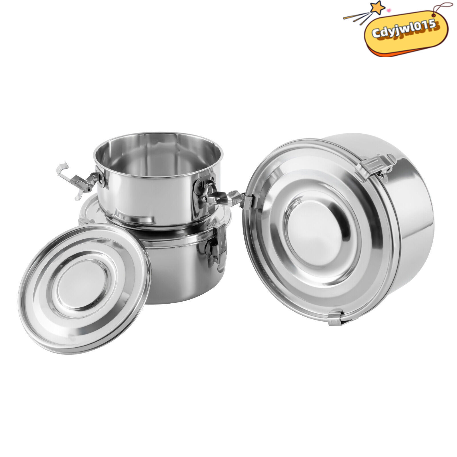 3-Piece 304 Stainless Steel Food Storage Containers Set 650/1000/1600ml