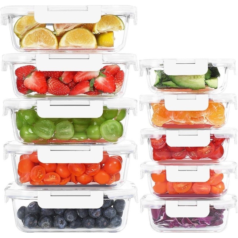 Glass Meal Prep Containers Set 10 Pack Airtight Leak-proof Storage BPA Free New