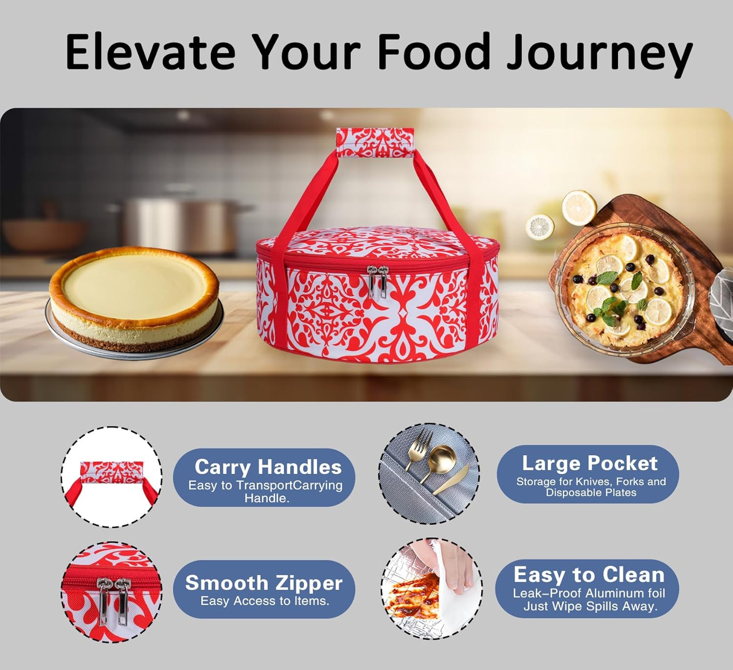 Round Insulated Pie Carrier – Thermal Portable Lunch Transport Cheesecake Cake D