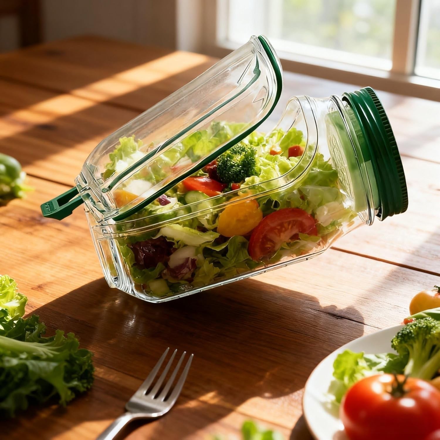 [LOT OF 2, NEW] Mason Salad Jar w/ Leakproof Dressing Compartment, Side Opening