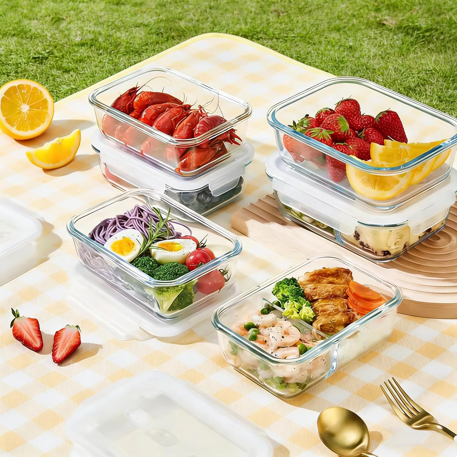 4Pack 24Oz/0.7L/3Cup Glass Food Storage Containers with Lids Leak-Proof, Glass