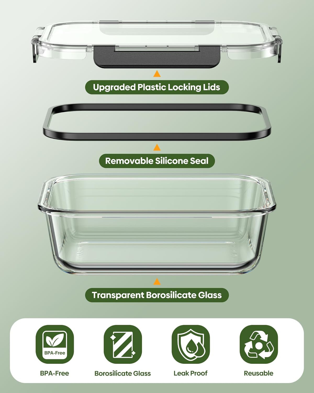 40 PCS Glass Food Storage Containers with Lids(20 Container & 20 Lid), Borosilic