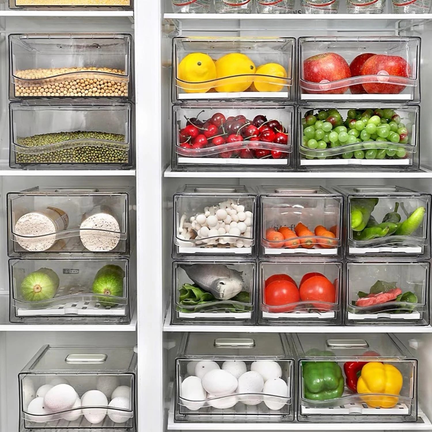 Fridge Organizer, Stackable Refrigerator Organizer Bins, Reusable Food Storag…