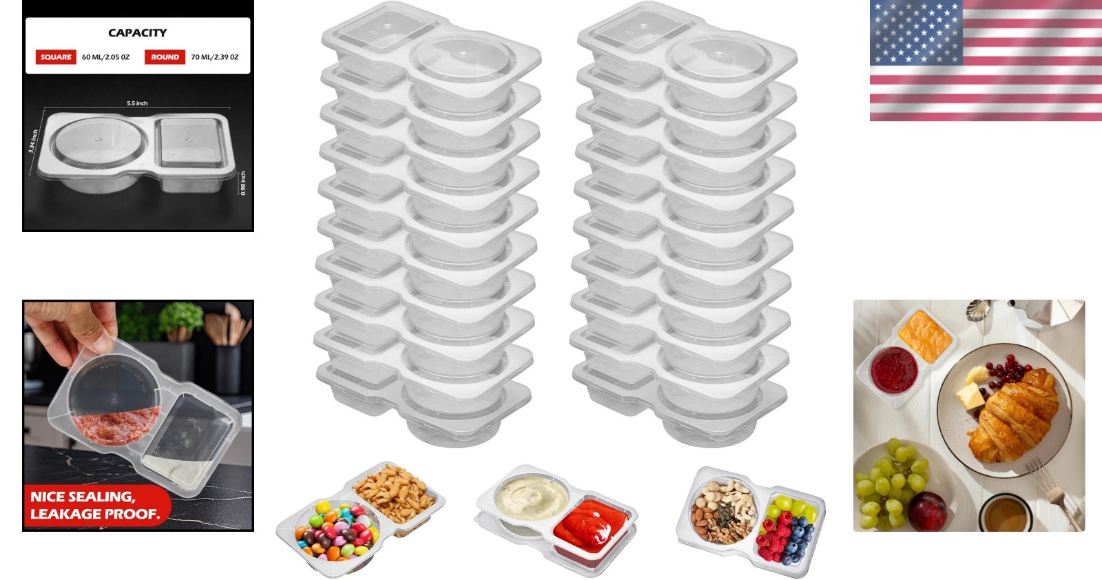 Portable 2-Compartment Snack Containers – BPA-Free, Perfect for On-the-Go