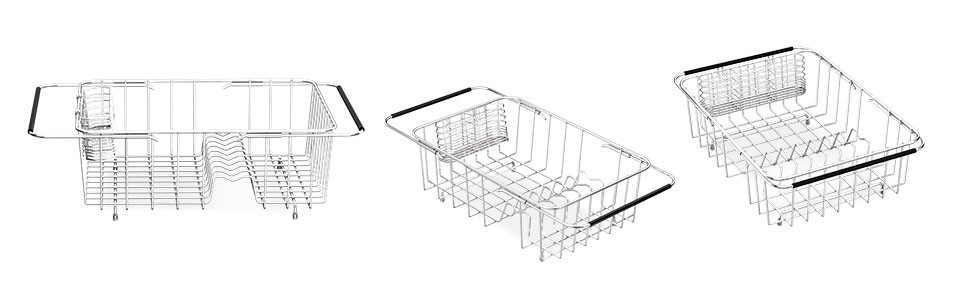 Dish Drainer Rack in Sink Adjustable, Expandable 304 Stainless Steel Metal Dish