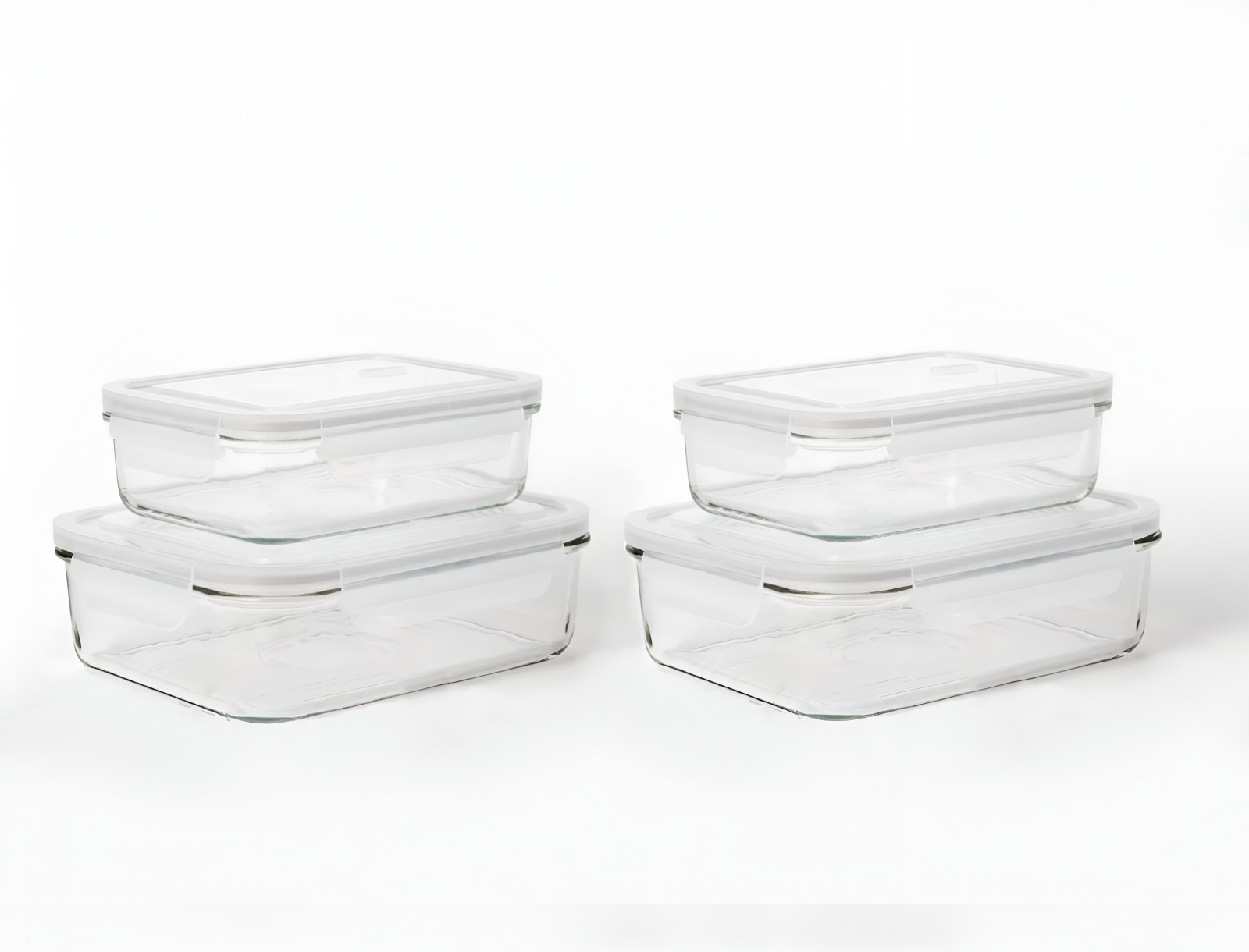 [Set of 4] Glass Food Storage Containers w/ Valve Lids – Airtight Lunch Box Meal